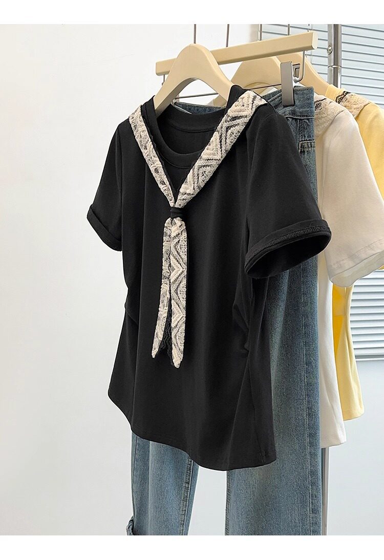 Áo thun nữ tay ngắn cổ tròn size lớn form rộng — màu đen chi tiết 18