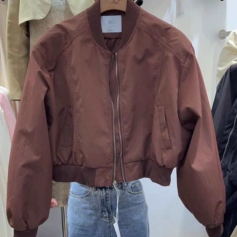 美式街头风棒球服外套女春秋2025年新款复古纯色宽松立领夹克上衣|undefined