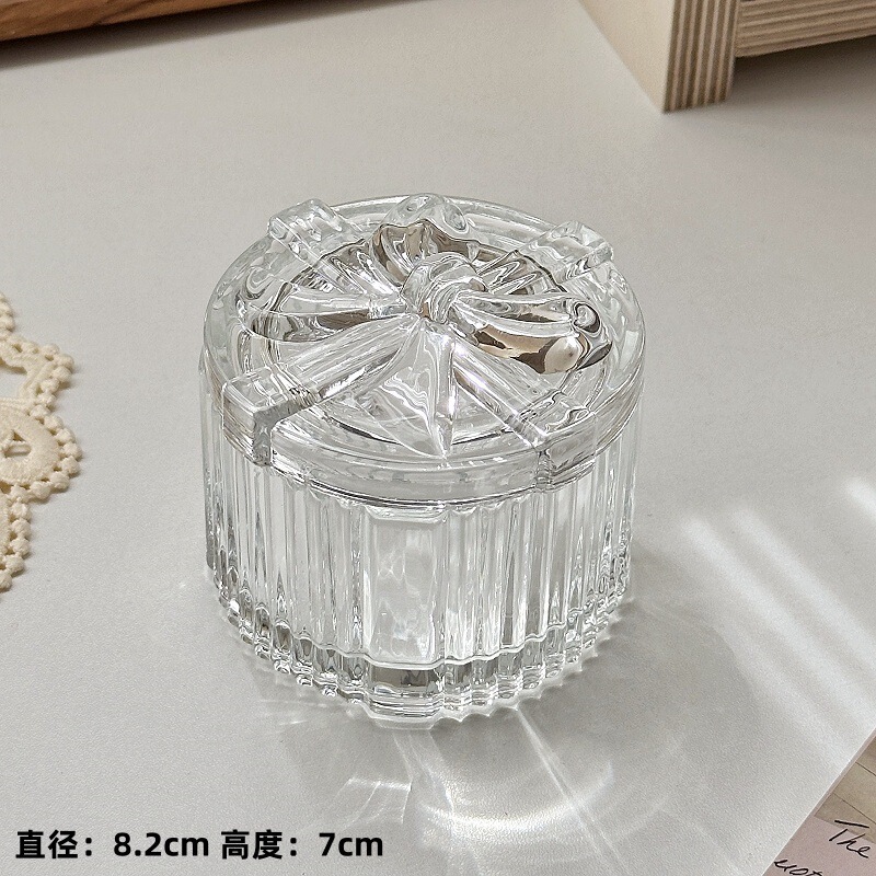 少女心ins蝴蝶结心形玻璃首饰盒 欧式浮雕复古家用收纳盒装饰摆件|undefined