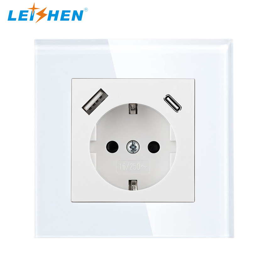 欧标德式水晶亚克力面板  暗装欧式白色银灰色智能家用墙壁插座