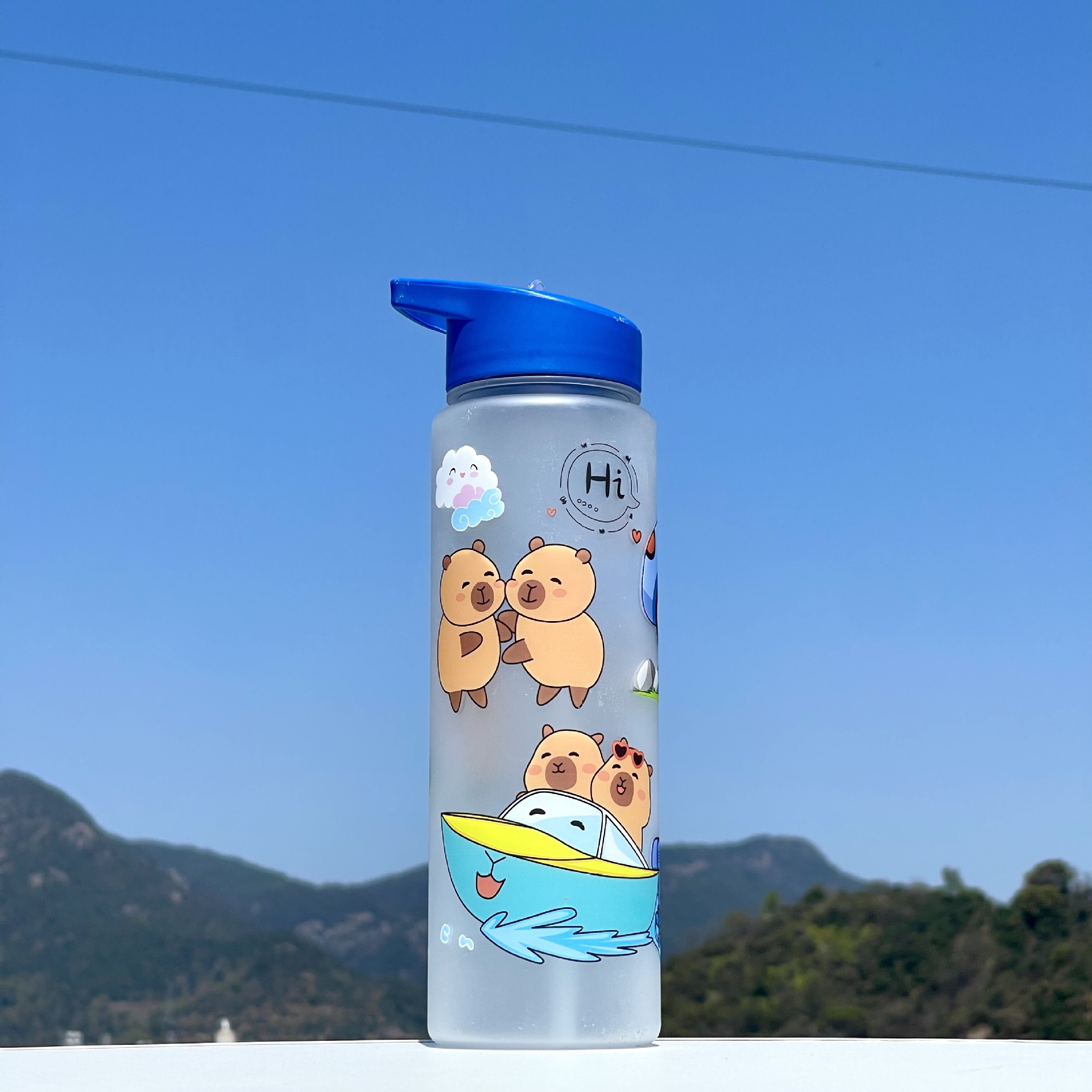 Taza de paja Kapi Barakatong con cierre Taza de mano Taza de plástico para deportes y fitness Taza de agua espacial para hombres y mujeres