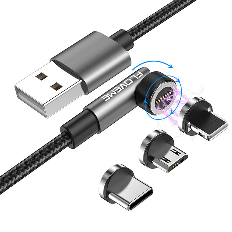 Magnetyczny kabel do transmisji danych Floveme, 7-pinowy, 3A, szybki kabel ładujący trzy w jednym, odpowiedni dla Apple i Androida TypeC_voghion.com