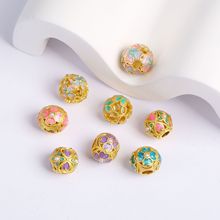 古法金珐琅彩滴油景泰蓝圆珠隔珠 diy项链手链镂空花朵串珠配饰