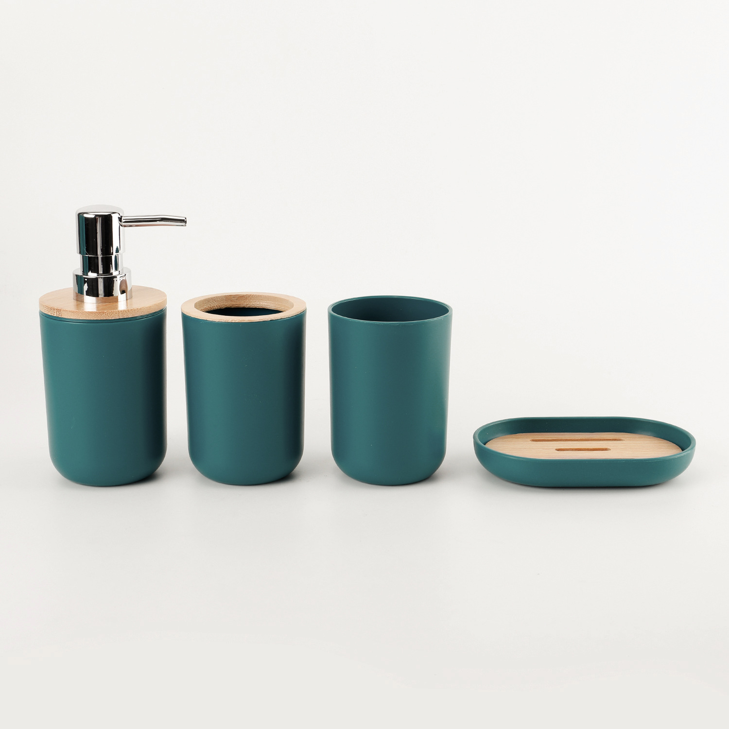 Cubierta de bambú de lavado de baño de plástico de seis piezas de la fábrica al por mayor de almacenamiento de baño estante titular de cepillo de dientes de basura puede