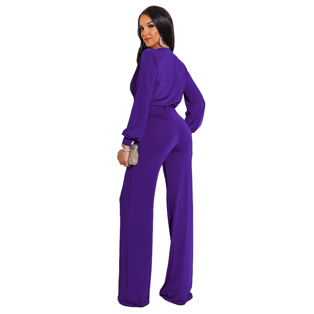 Solid Color Long-Sleeved Knitted Jumpsuit NSXPF89310