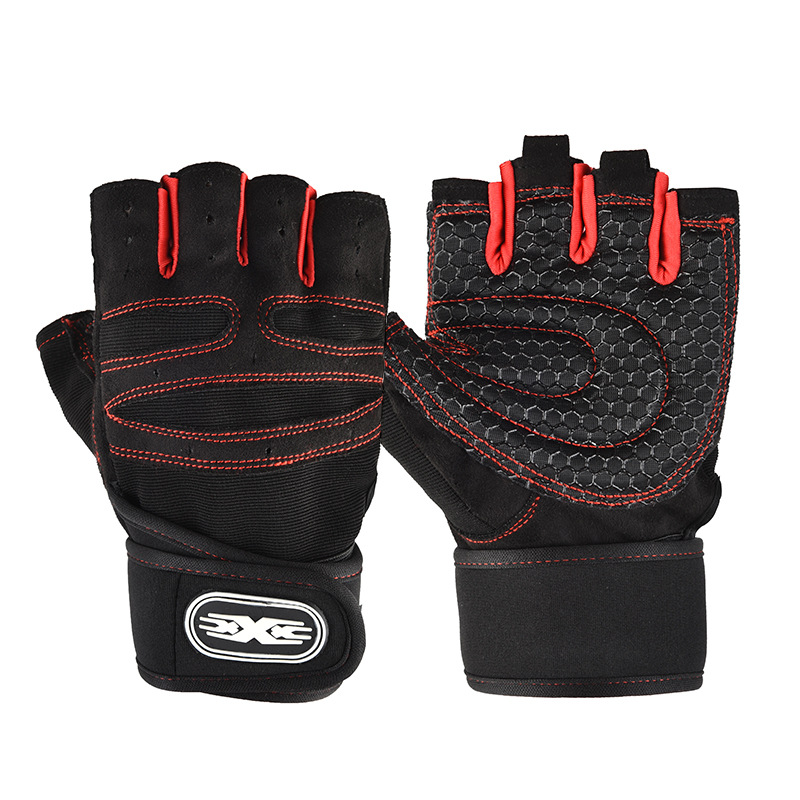 Guantes de gimnasio de medio dedo para hombres al aire libre protección de levantamiento de pesas antideslizante muñeca halteres respirables guantes de bicicleta al por mayor