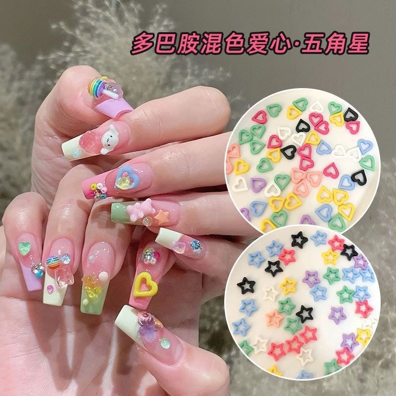 New Macaron Color Hollow Five Corner Stars Love Nail Art Accessories Dopamine Color Heart Nail Accessories