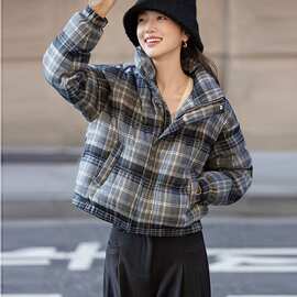 2026复古格子宽松立领小个子保暖棉服女短款学生外套冬季新款加厚