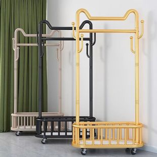 Clothes Rack Floor-Standing Vertical Clothes Hanger Mobile Wheeled Household Storage Clothes Drying Rack Living Room Popular Light Simple Coat Rack