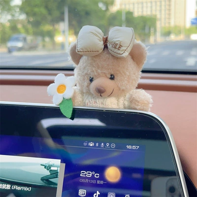 adorable screen ornaments car | Car ornaments - radish-flower-beige-cute-bear-screen-ornaments