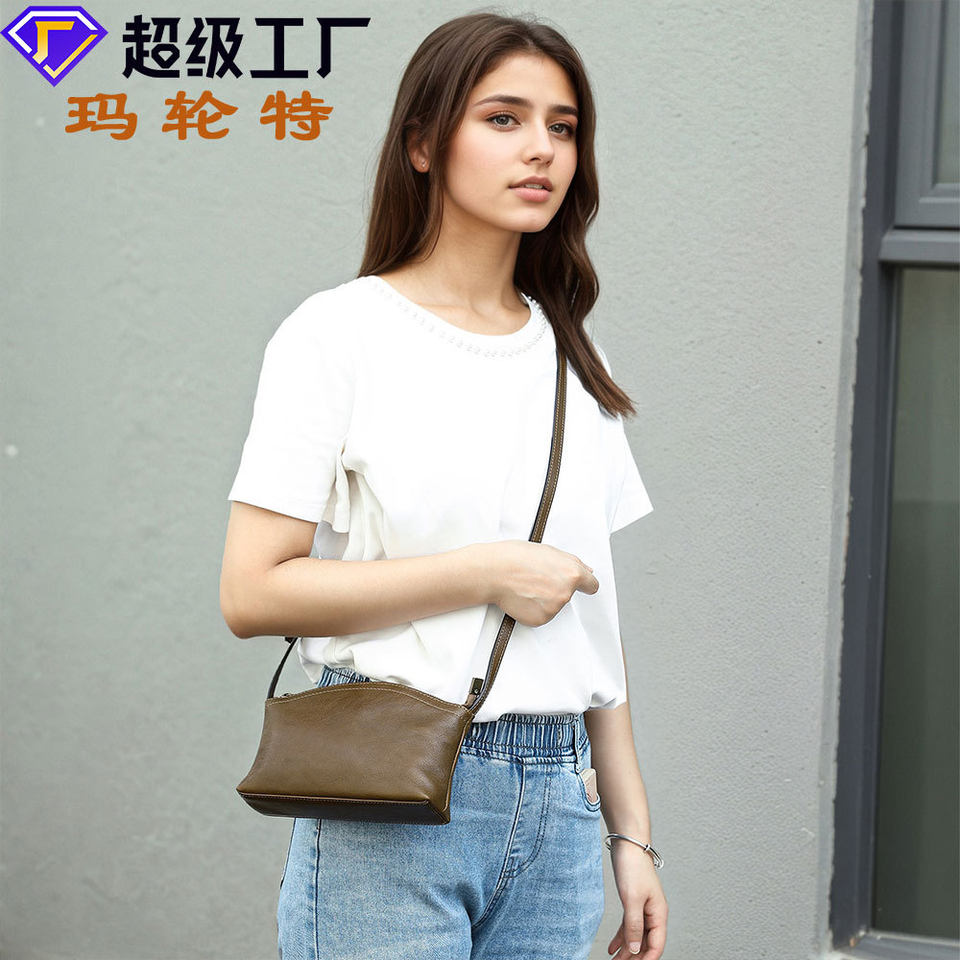 Túi đeo vai nữ da thật Marant dáng ngang đựng điện thoại, túi đeo chéo da bò cao cấp — Màu nâu, màu đen, màu đỏ tươi, rượu vang đỏ