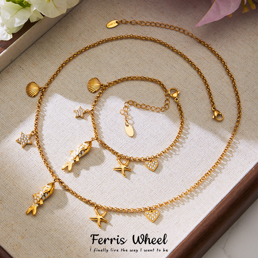 Ferris Wheel Good Luck Koi Star Heart Multi-Pendant Zircon Bracelet Necklace Second-Hand European and American Suit Women's Jewelry