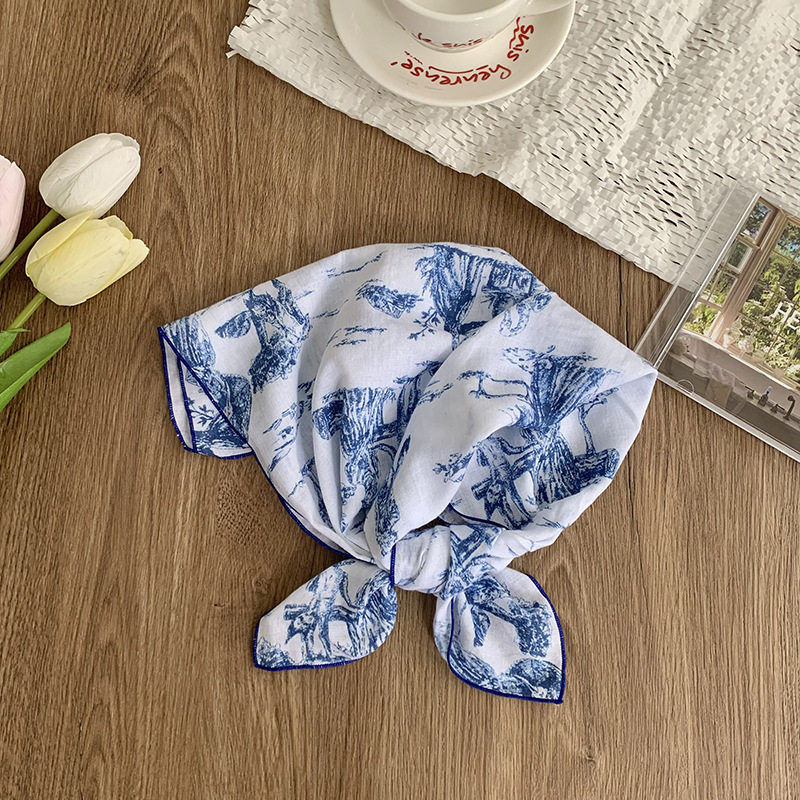 55 pañuelo japonés de algodón y lino, bufanda de seda floral de todo fósforo de verano y otoño, bufanda cuadrada pequeña con cuello, bufanda decorativa fresca fina para mujer