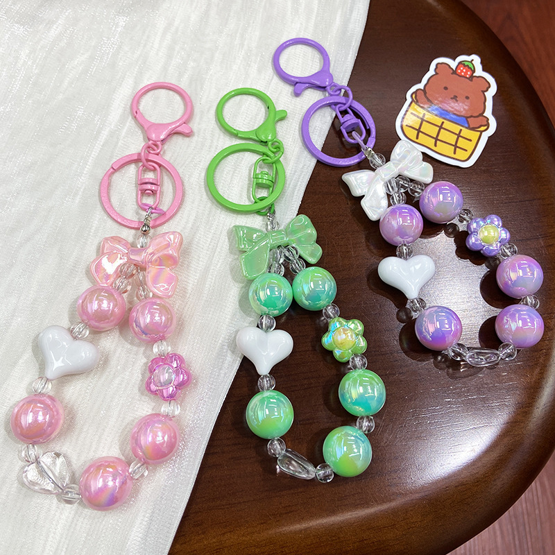 Creative Small Fresh Candy Color Plated Beaded Keychain Bow Heart Keychain Bag Small Pendant Bracelet Creative Small Fresh Candy Color Plated Beaded Keychain Bow Heart Keychain Bag Small Pendant Bracelet