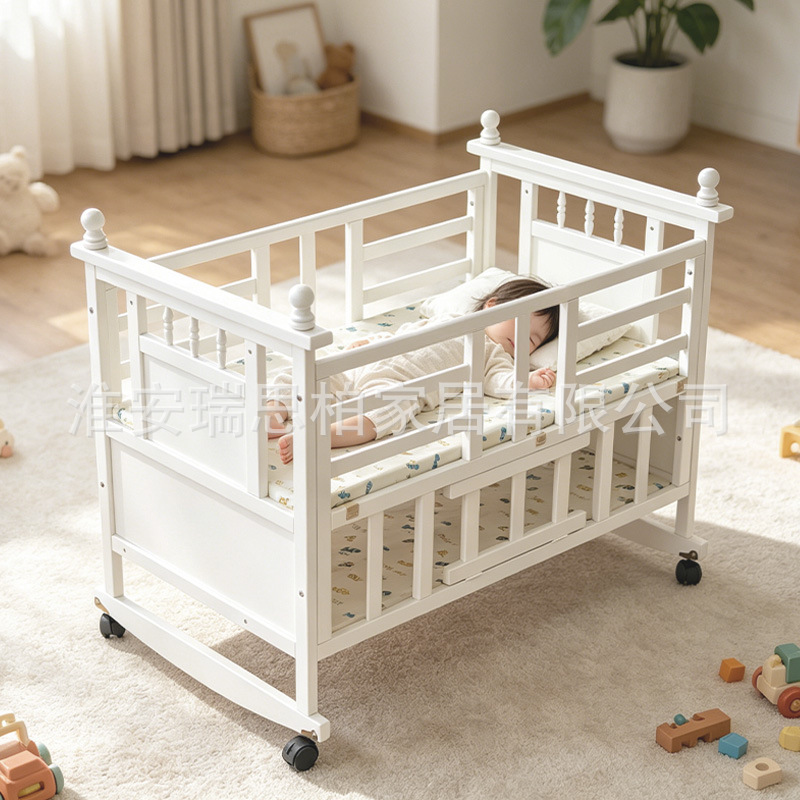 Manufacturer Wholesale Full-Enclosed Multifunctional Baby Crib Solid Wood Cradle Bed Newborn Baby Splicing Bed Cross-Border
