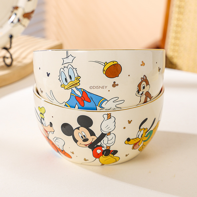 Juego de vajilla de cerámica de la serie Mickey de Disney, juego de platos y cuencos, cuenco de arroz para niños, taza de dibujos animados, plato para el hogar