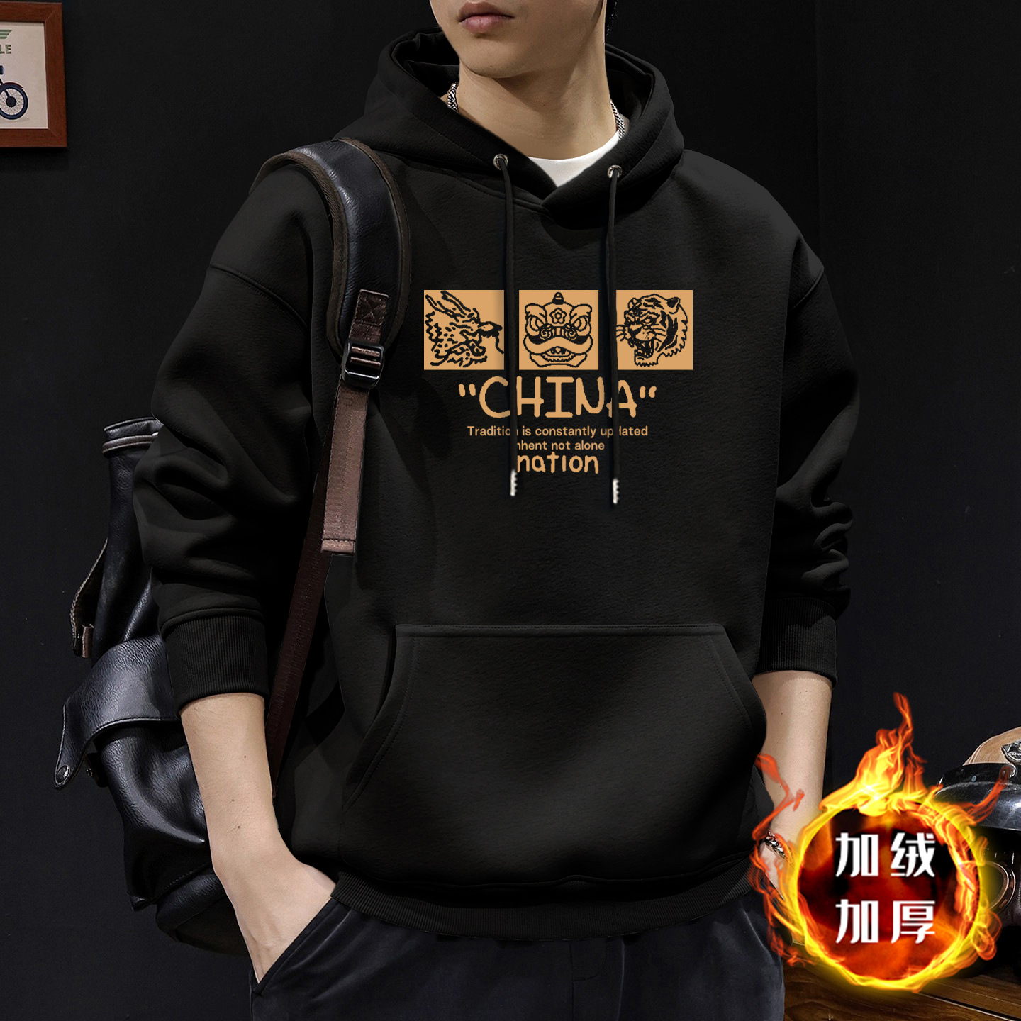 Chaqueta con capuz para hombres primavera y otoño marca de moda americana con chaqueta gruesa de lana de invierno de gran tamaño