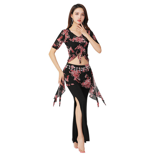 New autumn and winter belly dance plus size practice clothing set slit pants Indian dance slimming performance clothing