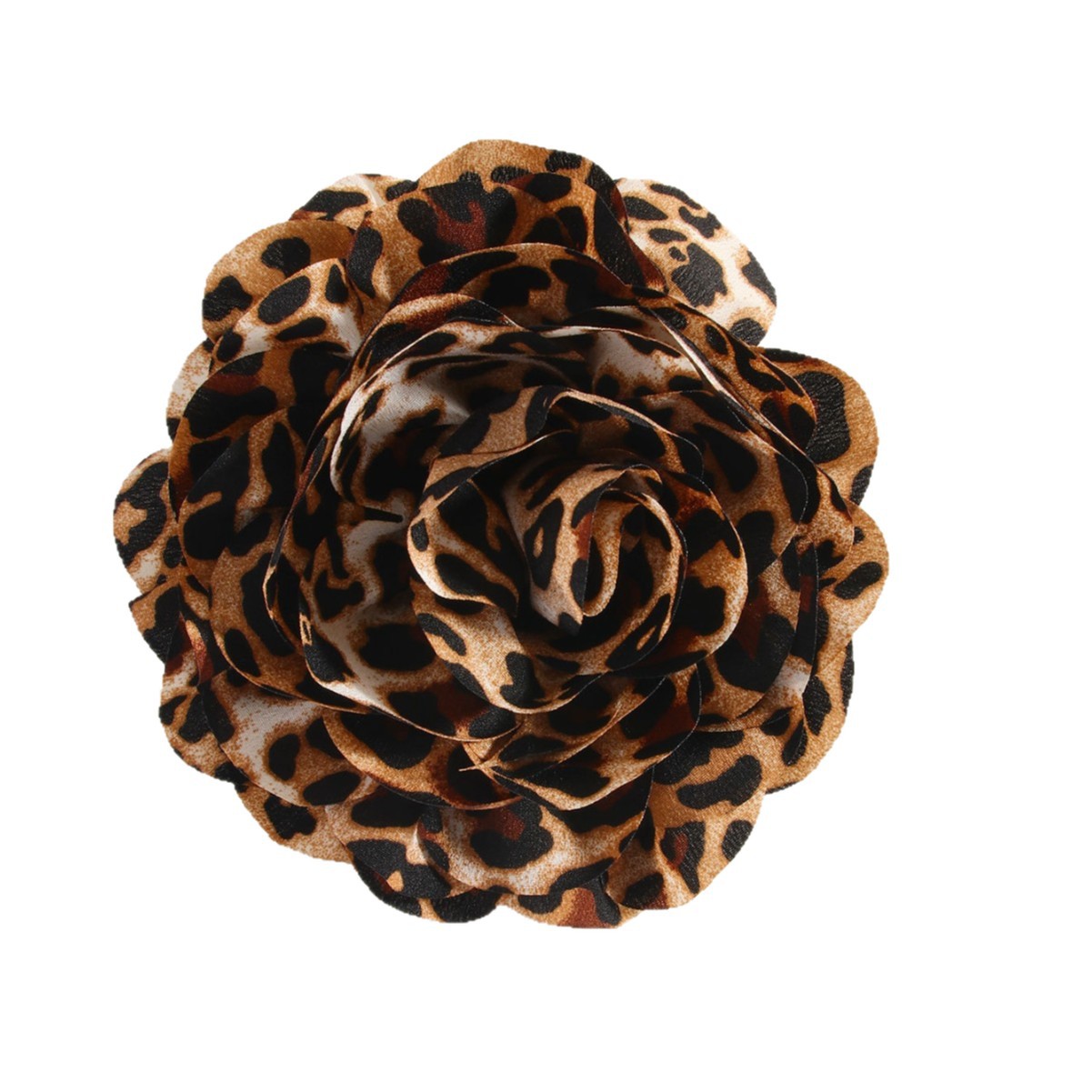 Vintage leopardmönstrad kameliabrosch stor fransig blomma_voghion.com