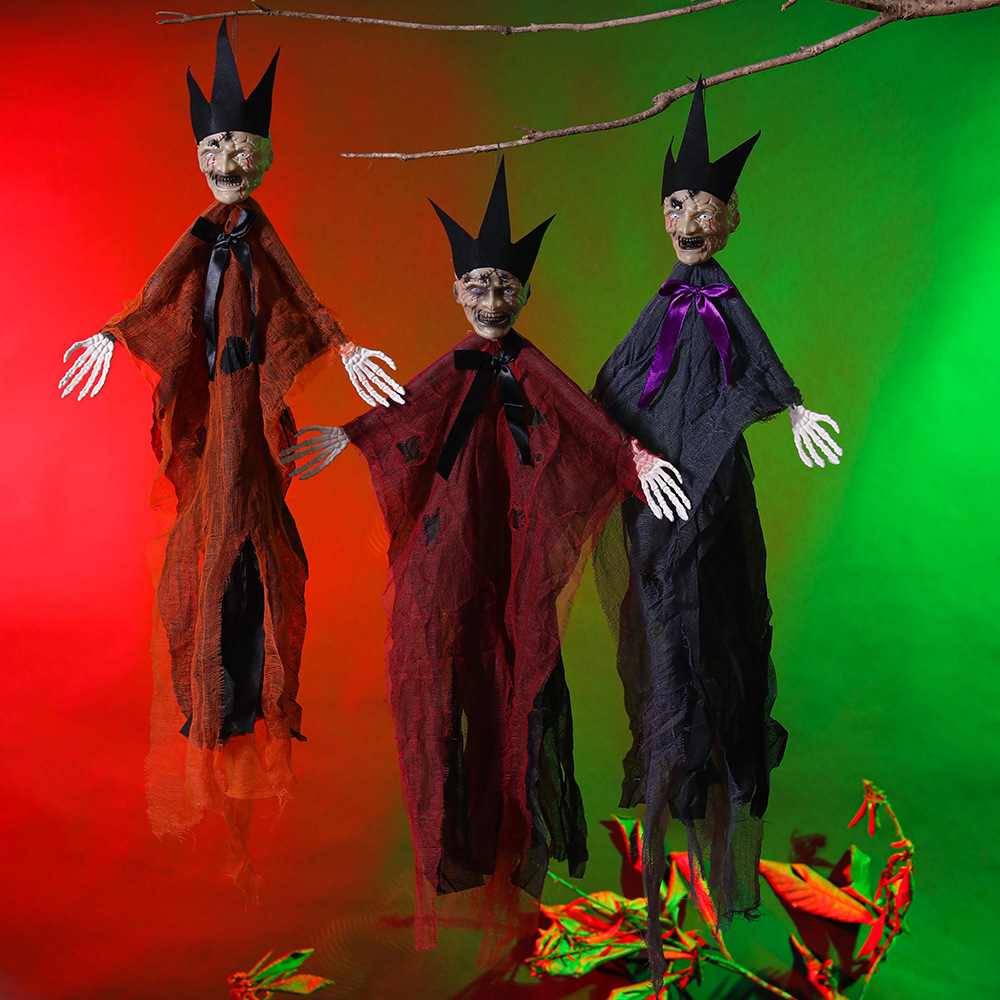 Decoración de Halloween accesorios colgando fantasmas con sombreros esqueleto casa embrujada fiesta puerta colgando fantasmas al por mayor amazon