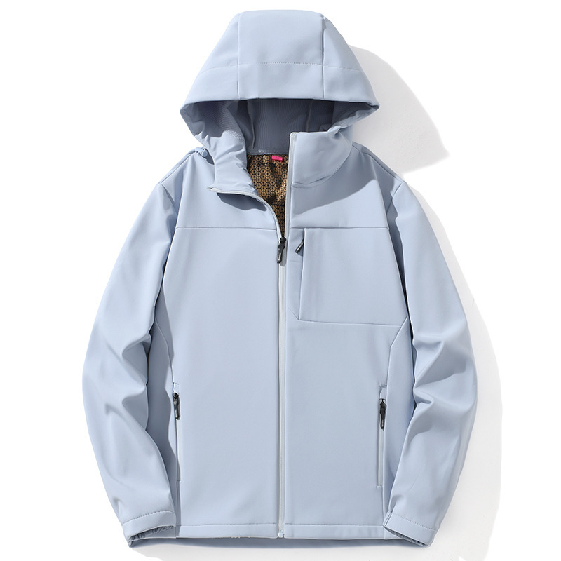 Autumn and Winter New Warm Soft Shell Coat Men's Jacket Top Outdoor Men's and Women's Couple Windproof Hooded Cardigan Coat