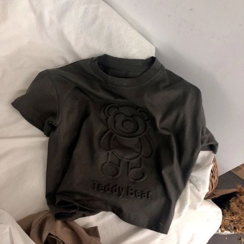 Baby's T-shirt with Small Bear Embroidery, South Korean Children's 3D Embroidery Soft Cotton Short-Sleeve T-shirt for Boys and Girls, Casual Top