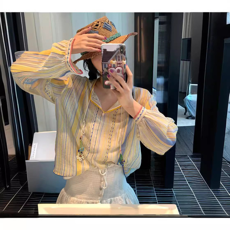 [Spot] VC beaded flower tassel shirt shirt Joker Korean version of the new summer 2023 Women