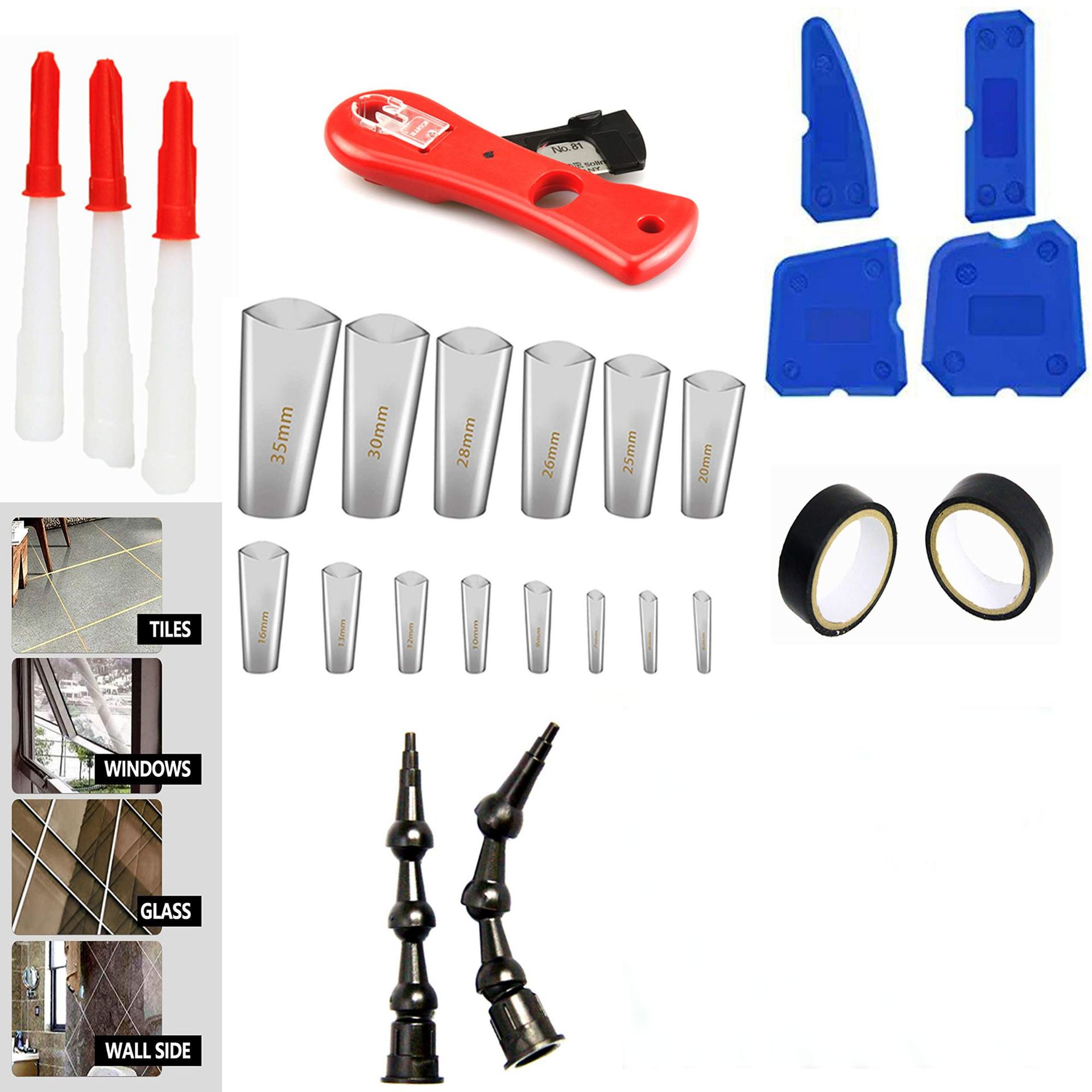 密封胶嘴打胶填缝枪配件玻璃胶嘴切割器不锈钢胶嘴密封喷嘴29件套