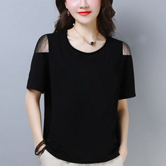 Women's summer thin solid color slim hollow short-sleeved T-shirt 2024 new foreign trade European and American loose tops