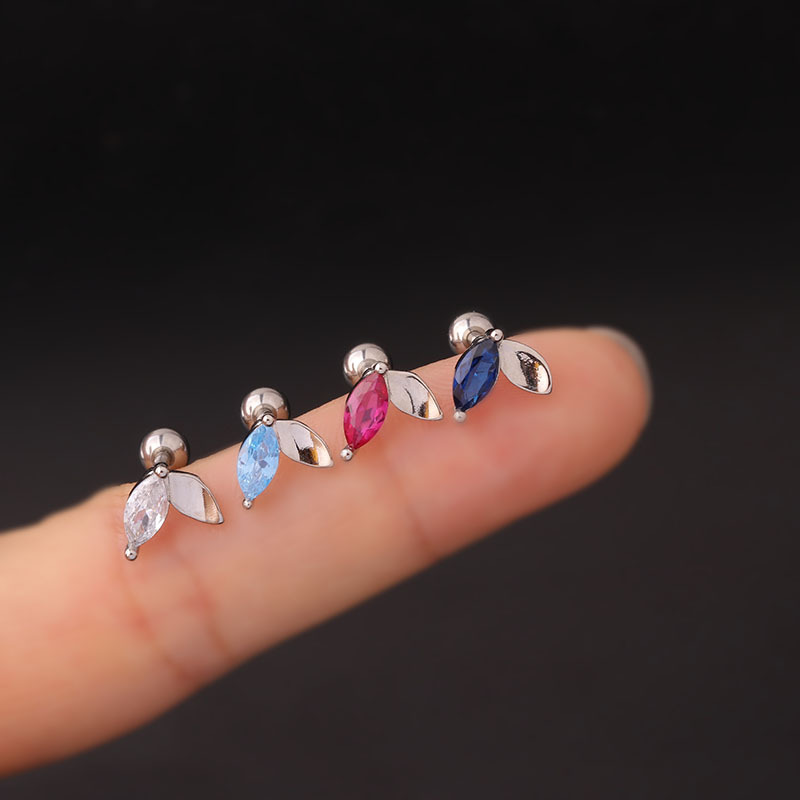 Zircon Inlay Material Ear Cartilage Rings & Studs Fashion Leaf 316L Stainless Steel Copper Waterproof Non Tarnish Surgical Steel Zircon