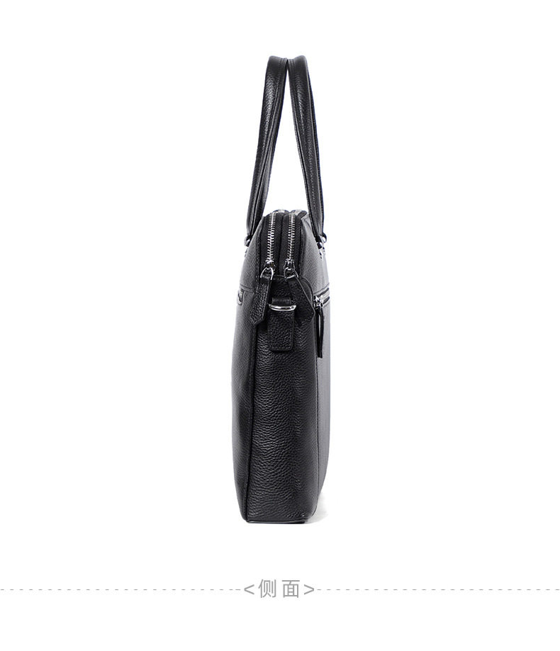Cặp công sở mỏng da bò thật hai dây kéo, túi xách tay đeo chéo vai cho nam, đựng laptop 14 inch, 38,5×6×28 cm — Màu đen chi tiết 16