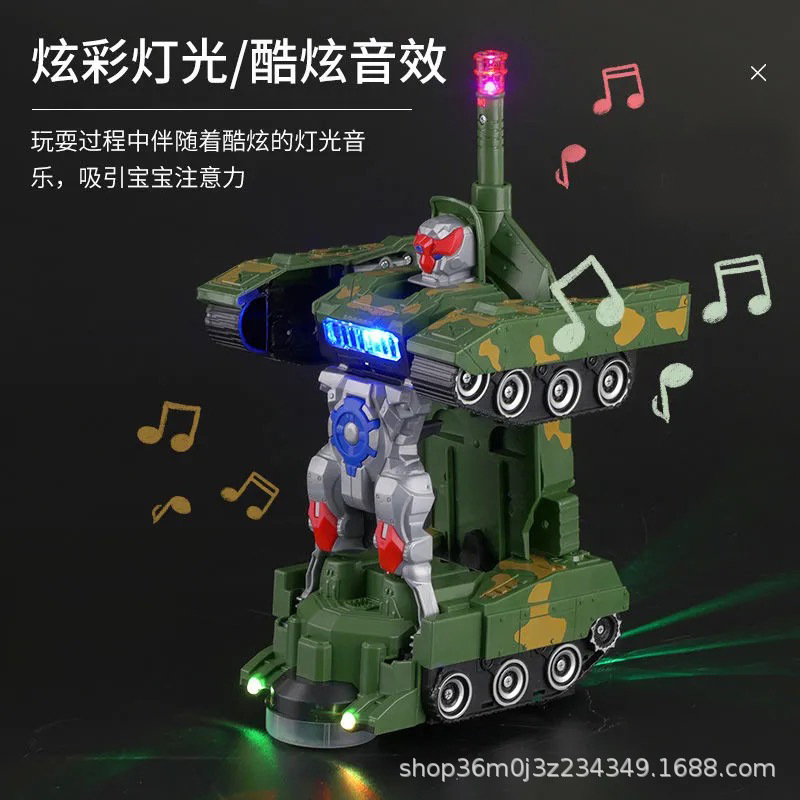 Douyin mismo tipo de vehículo de tanque de deformación universal eléctrico para niños juguete música iluminación robot de deformación juguete