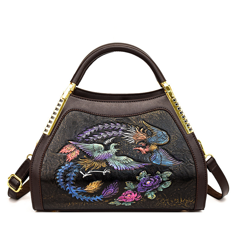 Luz de lujo de alta calidad retro nacional china en el viento de las madres mayores bolsas de mano en relieve de mujeres bolsas de hombro de un solo hombro