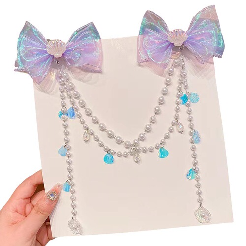 Children's hairpin Japanese exquisite bow pearl chain clip cute girl sweet super fairy hair accessories