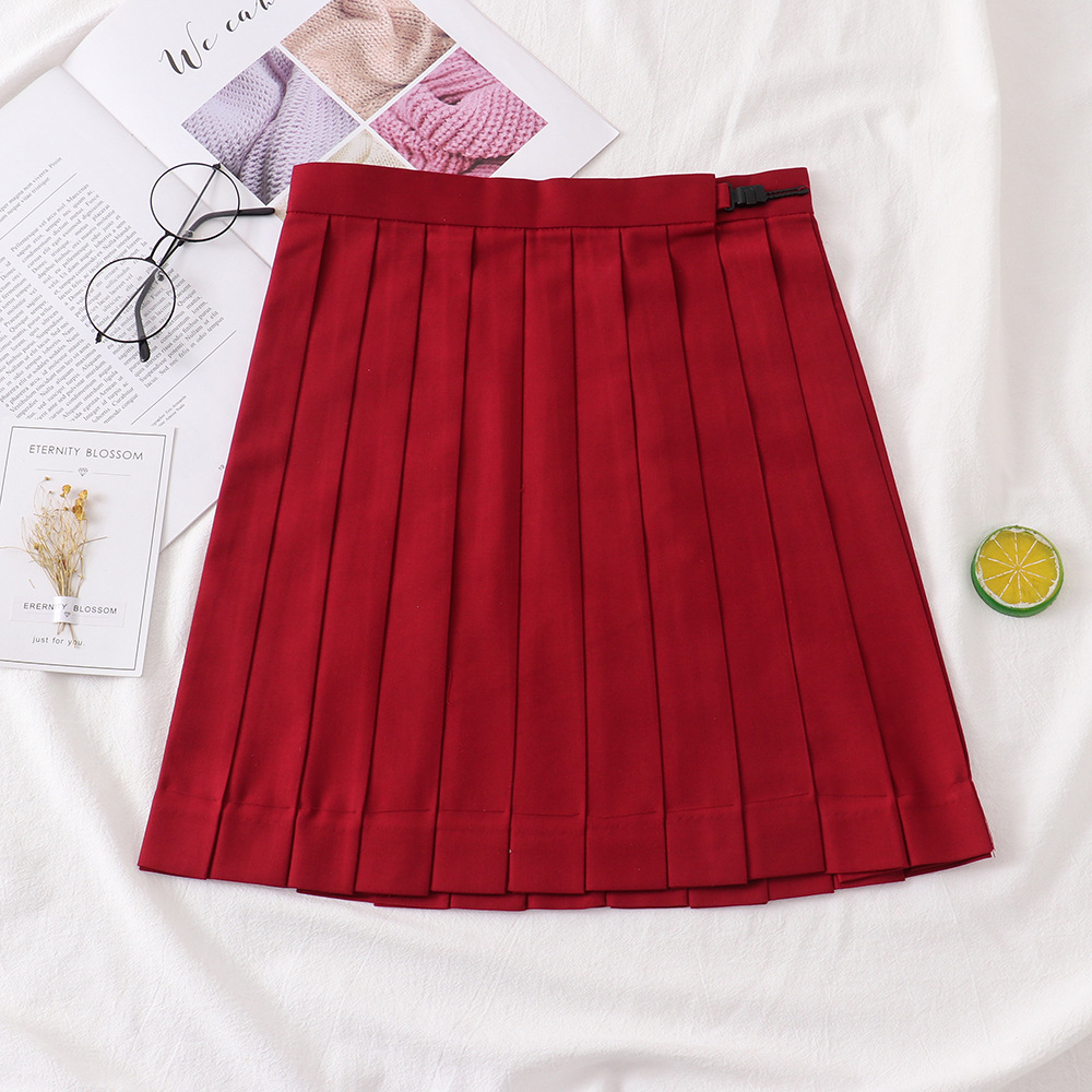 Solid color student pleated skirt, Japanese long skirt for students, high waist
