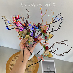 聖誕節髮飾閃燈麋鹿頭箍發萬聖節光頭飾鹿角發箍網紅同款飾品發窟