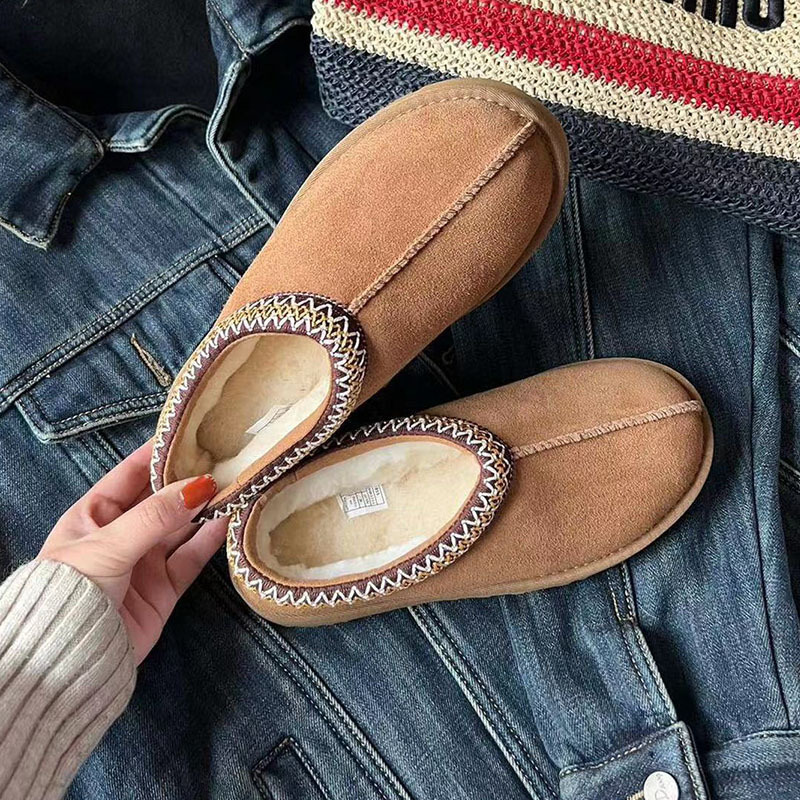 Foreign Trade Sangpo Sheepskin Integrated Snow Boots, Thin-Soled, Waterproof, Fleece-Lined, Warm Tasman Low-Top Home Cotton Shoes for Women