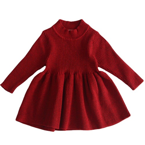 Autumn and winter girls knitted dress fashionable skirt cute baby red sweater dress fashionable princess skirt