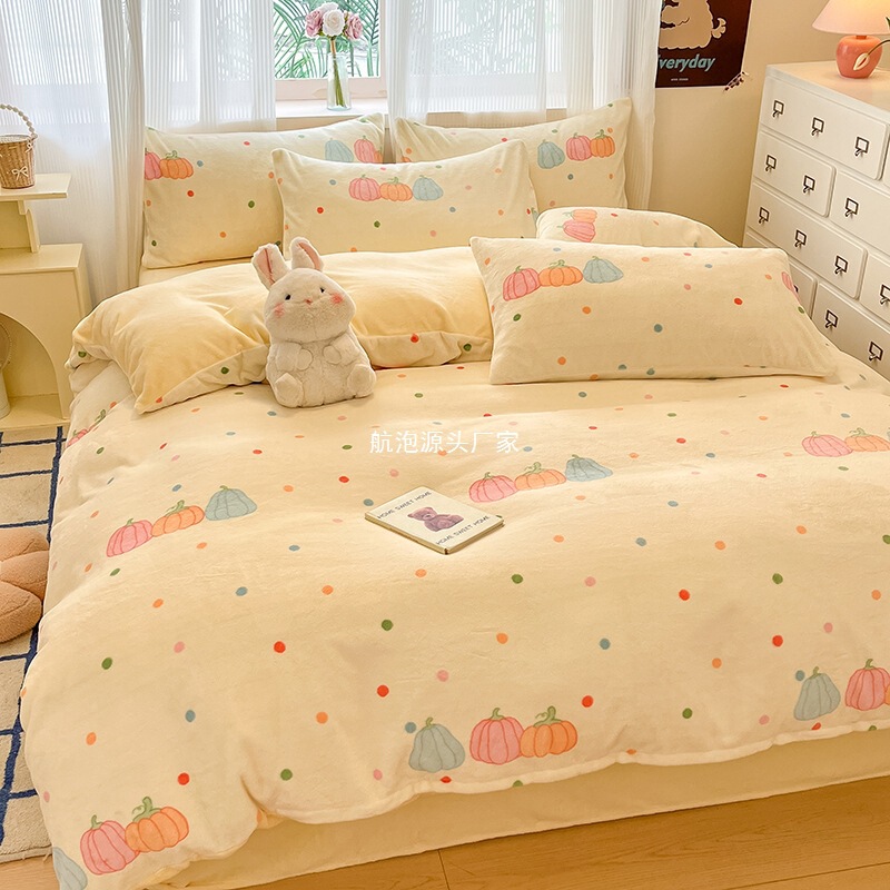 ミルクベルベットキルトカバーシングルピース150X200x230冬プラスベルベットキルトカバーコーラルベルベットフランネル寝具4点セット|undefined