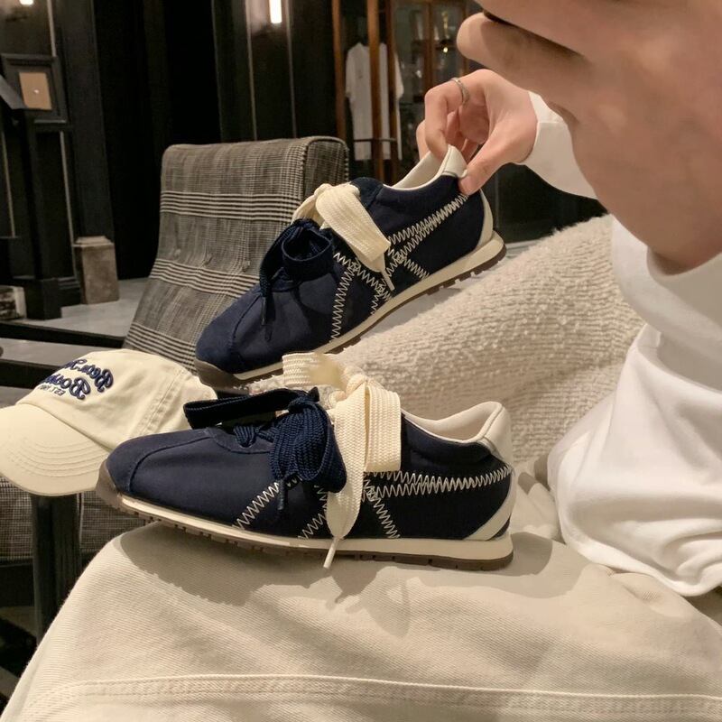 Sheepskin Version ~ Ballet Style Versatile Genuine Leather Thick-Soled Moral Training Shoes for Women, Versatile Casual Sports Sneakers with Straps, Forrest Gump Shoes