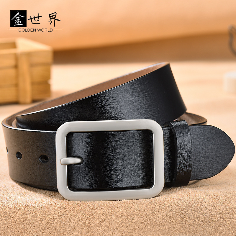 Unisex Genuine Leather Belt with Pin Buckle, Wide Belt, Direct Supply from Manufacturer, One-Piece Drop Shipping, Women's Leather Belt