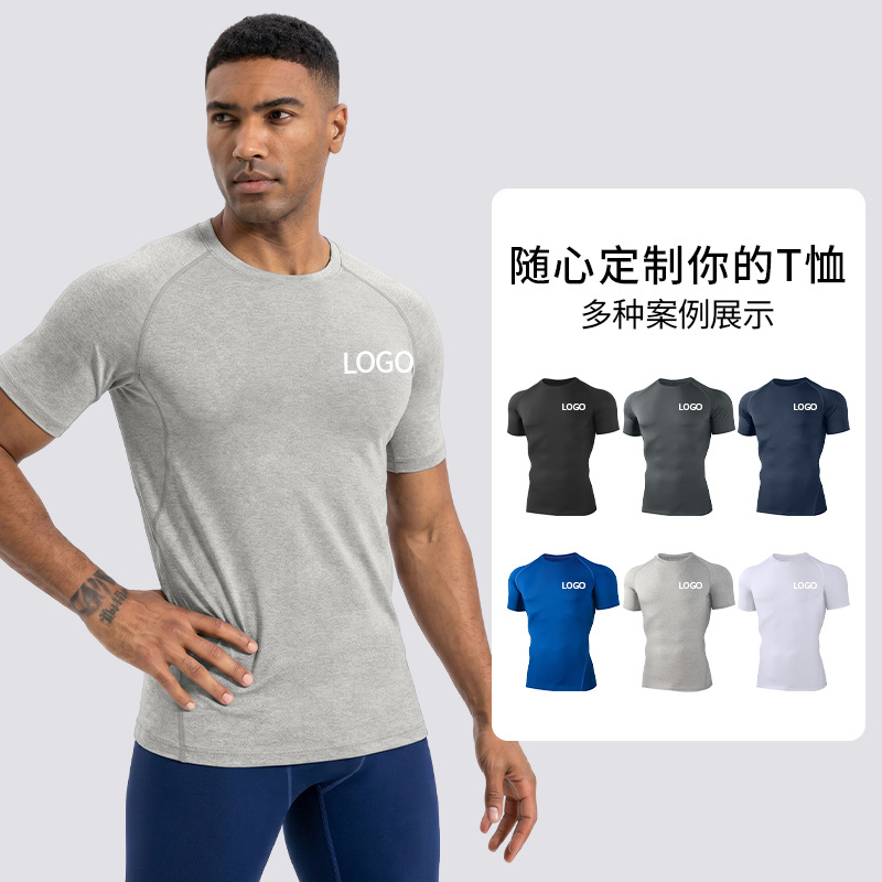 Nuevo cuello redondo hombre camiseta de entrenamiento de gimnasio camiseta de entrenamiento de manga corta camiseta de secado rápido sudor