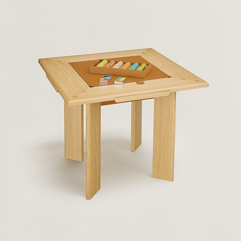 Mesa de ajedrez y cartas de madera maciza de nogal italiano, mesa de huevo de póquer informal para el hogar, mesa de cuero de silla de montar, mesa cuadrada, Amazon