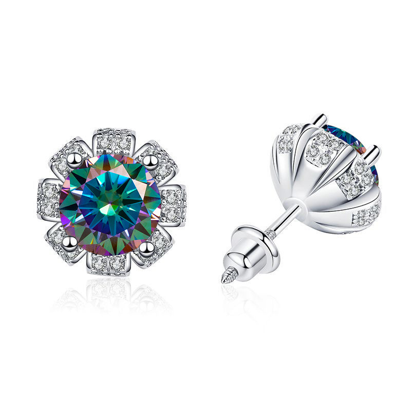 925 plata esterlina moissan piedra pendientes mujeres nuevos pendientes de ocho puntas simple pendientes de alta sensación chapado en oro pt950 al por mayor