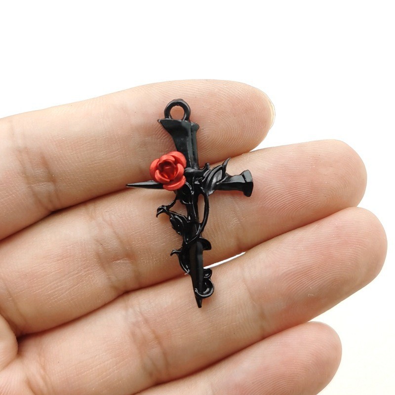 1 Piece Alloy Cross Rose Polished Pendant display picture 4