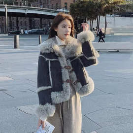 羊羔毛外套女2024新款皮毛一体机车服爆款高级感小个子羊羔绒棉服
