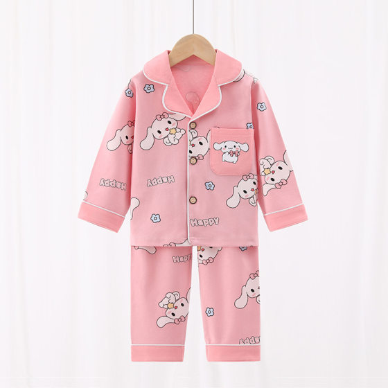 Children's Pajamas Spring and Autumn Cardigan Lapel 100% Cotton Pajamas for Boys and Girls Children's Home Clothes suit