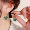 Green silver needle, small design earrings, silver 925 sample, wide color palette, Chanel style, trend of season, wholesale