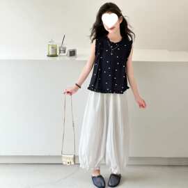 26夏季女童波点背心上衣套装无袖小衫夏季宽松显瘦两件套韩系潮款