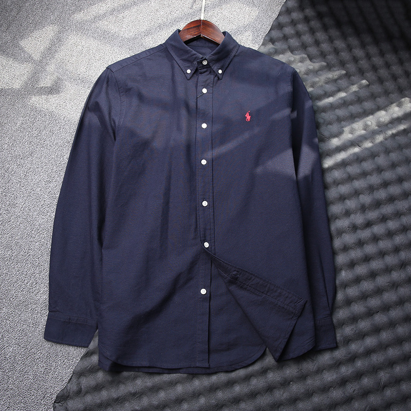 Cross-Border Supply of Men's Spring and Autumn High-Quality Oxford Casual Long-Sleeved Shirts with Pony Embroidery Trendy Shirts
